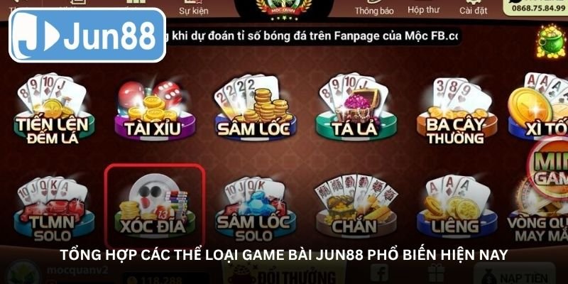 Tổng hợp các thể loại game bài Jun88 phổ biến hiện nay